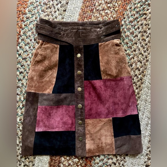 Vintage 80’s/90’s patchwork suede skirt women’s size small - Picture 8 of 10